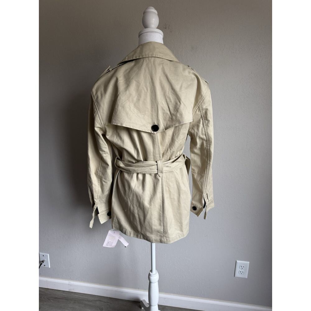 NWT Avec Les Filles Light Canvas Double Breasted Belted Trench Coat Womens M - Picture 5 of 7
